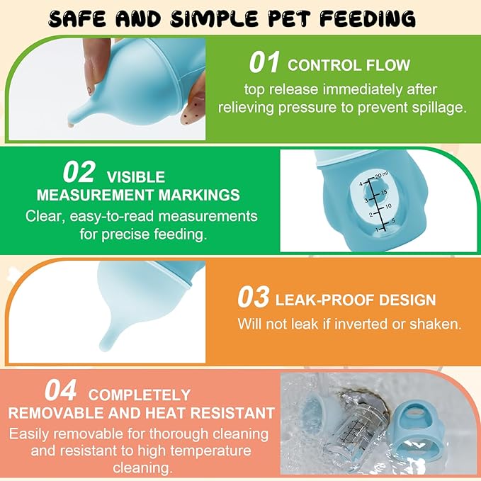 Pet Feeder Bottle Animal Feeding Bottles Kitten Bottles for Nursing Dog Cat Milk Feeding Bottle Anti-Choking Design for Newborn Kittens Puppies Small Animals (20 ml)