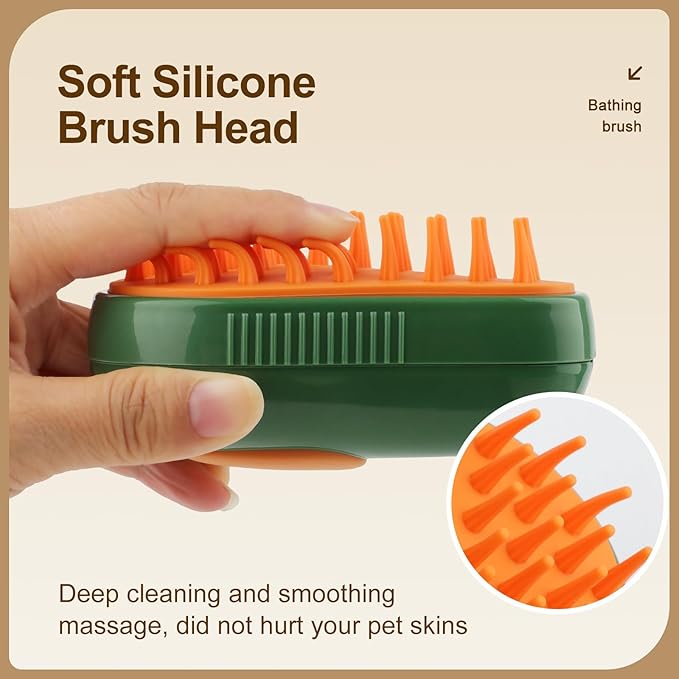 Cat Steam Brush, 3 in 1 Cat Steamy Brush, Silicone Massage Grooming Comb, Pet Hair Cleaning Misting Comb for Kittens(Avocado Green)