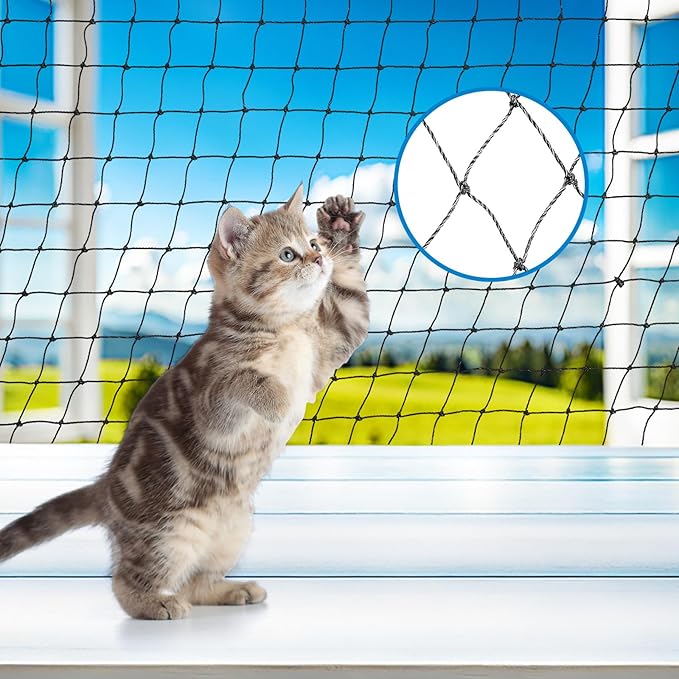 Steel Cat Netting Balcony, 10ft x 26ft Steel Reinforced Cat Wire for Balcony, High Strength Safety Pet Netting for Catio, Proof Screen for Pets, Strong Catio Protection Barrier Mesh Fence