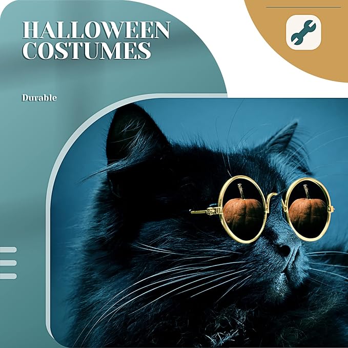 Dog Sunglasses Retro Pet Glasses Doll Glasses Classic Round Dog Glasses Metal Cat Puppy Eye Wear Hippie Costumes for Cats and Dogs, Photos Props Cosplay Party Costume (Gold, Black,Classic Style)
