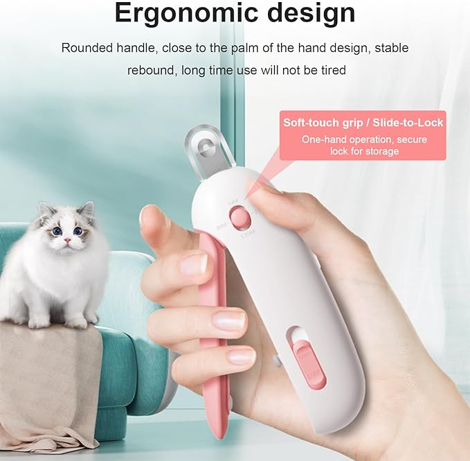 Wanheart Cat Nail Clippers with Debris Catcher & Hidden File, Adjustable Safety Guard Claw Trimmer for Indoor Cats & Kittens, Gentle Pet Grooming Tool (Pink)