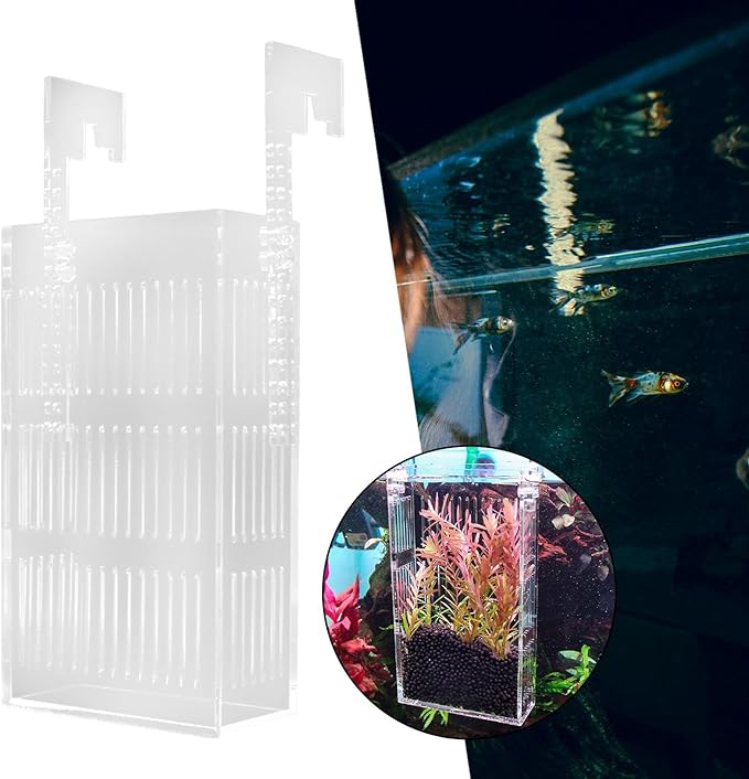 Fish Hatchery Adjustable Aquarium Breeding Box Multi Purpose Acrylic Tank Transparent Hanging Type Design Suitable for Fry Nursery, 18x10x5cm