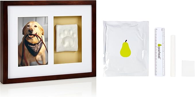 Pearhead Pawprints Wall Frame Keepsake – Espresso Wood Shadowbox Kit for Dogs & Cats with Air‑Dry Clay Imprint, Photo Display 4" x 6"