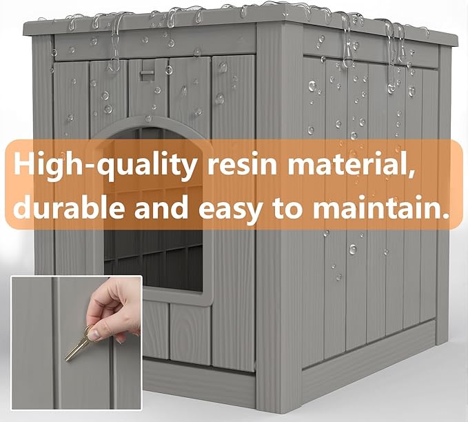 Cat Litter Box Enclosure, Waterproof Resin Hidden Litter Box Furniture Side Table with Openable Front Door for Small Pets, Indoor & Outdoor Use (Grey)