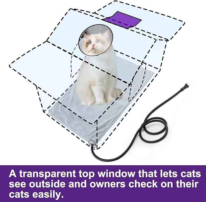 Texsens Heated Cat House for Outside Winter - Weatherproof Large Outdoor Cat Shelter with Roof Window- Insulated Elevated House for Stray/Barn Cats - Ideal Waterproof Feral Cat House (Heated-Purple)