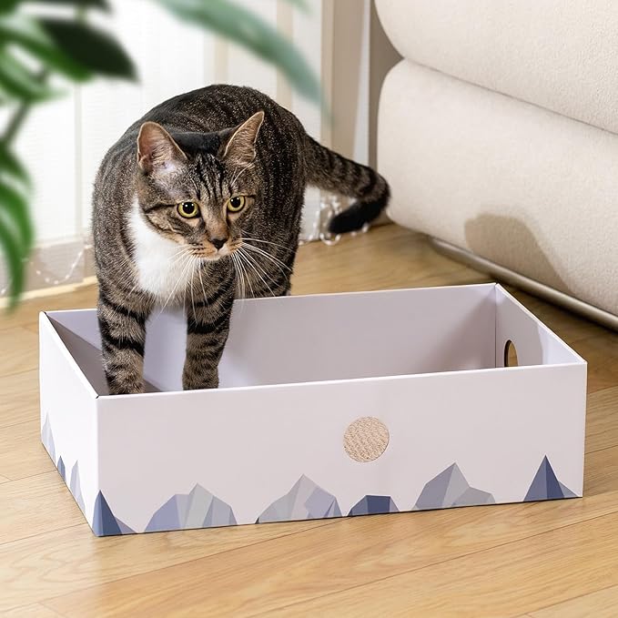 Cat Scratcher Box with 3-Layer Corrugated Pad, Heavy-Duty Double-Sided Cardboard Scratching Board & Bed, Checkered Design, for Cats, Large 2-Pack