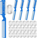 Yinkin 5 Pieces Razor Comb for Dogs Hair Grooming Trimmer for Pet Razor Comb with 25 Extra Blades Manual Dog Hair Trimmer Double Edge for Cats Hair Cutting Tool(Blue)
