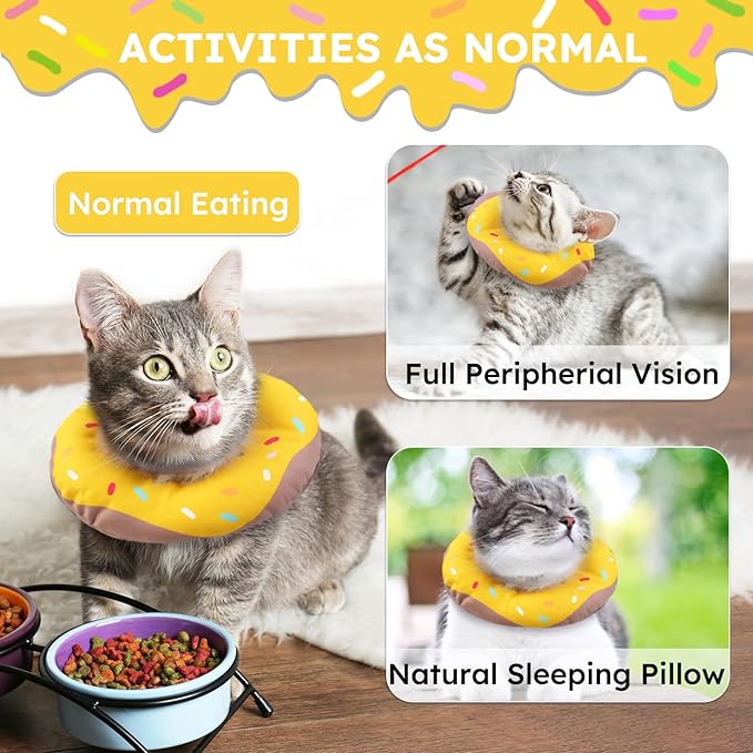 Cat Cone Collar Soft, Waterproof Cat Recovery Collars Spay Cones to Stop Licking Cute Donut E Collar After Surgery Anti-Lick Wound Healing Safety Elizabethan Collar for Kittens (Donut Yellow, Medium)
