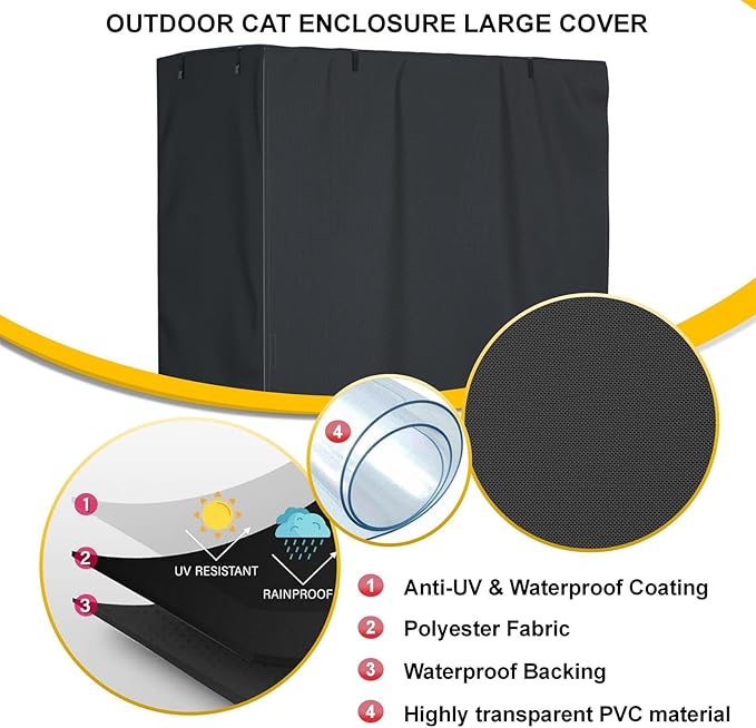 Outdoor Cat Enclosure Large Cover,Walk in Cat Kennel Cover 600D Heavy Duty Waterproof L73“ X W40” X H73” Full Coverage Large Outdoor cattery Cover (Only Cover)