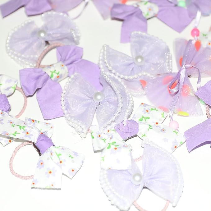 20pcs Purple Dog Hair Bows for Small Dogs - Yorkie Puppy Hair Accessories with Rubber Bands, Cute Bowknot Hair Clips for Pet Grooming, Handmade Girly Dog Bows Mix Styles