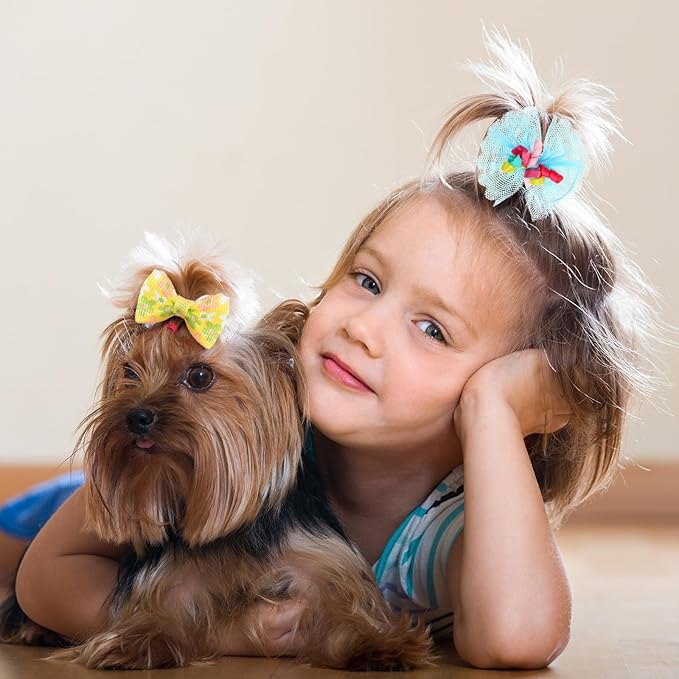 100 Pcs Assorted Dog Hair Bows for Small Size Dog Pet Bows with Rubber Band Bulk for Puppy Yorkie Hair Accessories