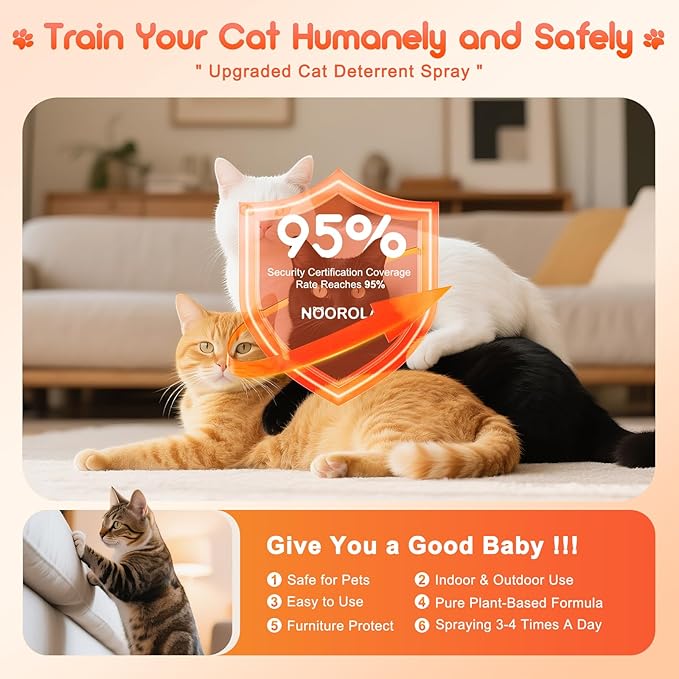 Cat Deterrent Spray to Stop Scratching Furniture- Natural No Scratch Spray for Cats with Plant-Based Citrus & Rosemary Formula- Anti Scratch Indoor Outdoor Protection for Sofa, Carpet, Plant, 100 ML