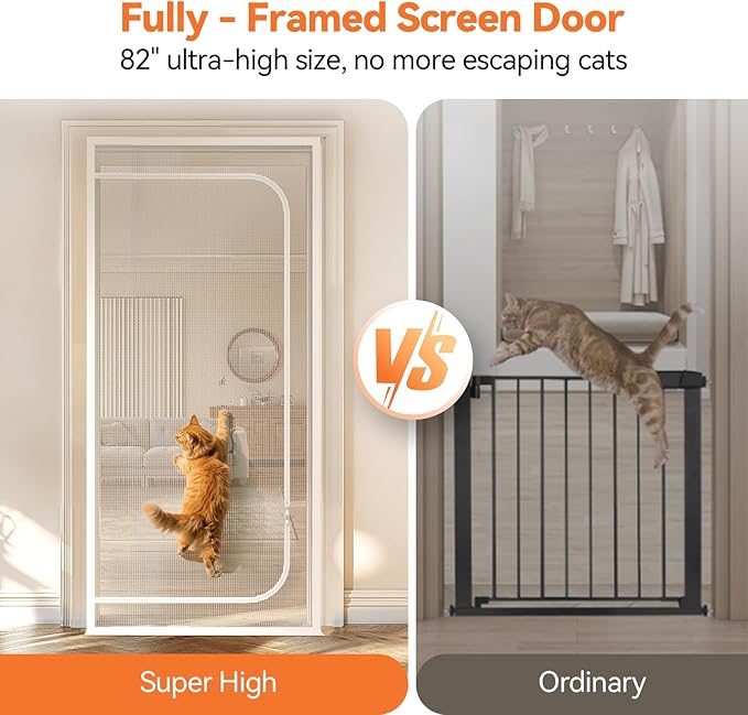 BFNN Cat Screen Door, Extra Tall Cat-Proof Mesh Gate, Fit Door Size 36'' x 82'', Anti-Cat Scratch Mesh with Zipper Closure, for Living Room, Kitchen, Bedroom (White)