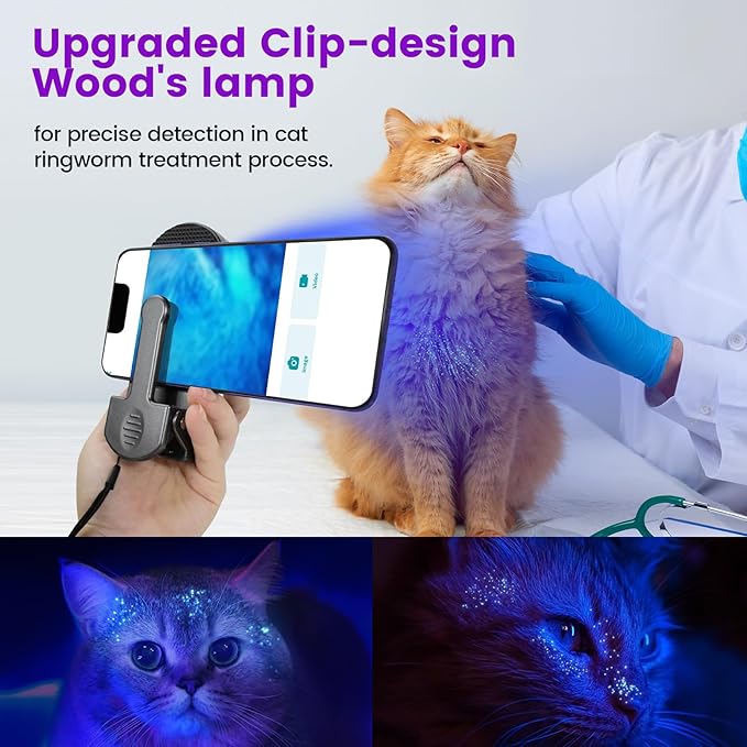 Woods Lamp with Magnifying Glass, Rechargeable UV Flashlight Skin Analyzer, 365nm Ultraviolet Light LED Black Light for Pet Cat Urine Detection, Resin Curing, Cat Dog Ringworm