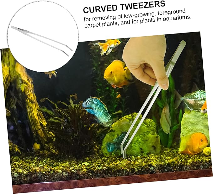 DOITOOL Curved Tip Stainless Steel Tweezers for Aquarium Plants Aquatic Plant Tongs for Fish Tank Maintenance and Trimming Ergonomic Design Resistant Coating