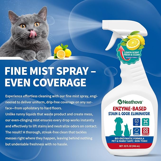 Stain & Strong Odor Eliminator, Enzyme Cleaner, Pet Odor Eliminator for Home - Carpet Stain Remover for Cats & Dog Pee - Urine Destroyer - Carpet Cleaner Spray Clear (Lemon)