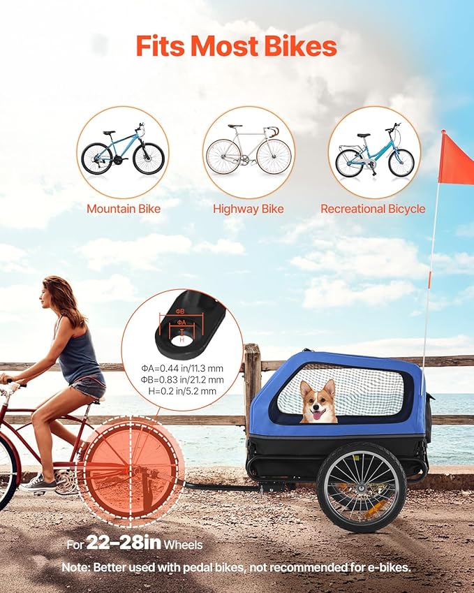 VEVOR Dog Bike Trailer, Supports up to 88 lbs, Pet Cart Bicycle Carrier, Easy Folding Frame with Quick Release Wheels, Universal Bicycle Coupler, Reflectors, Flag, Collapsible to Store