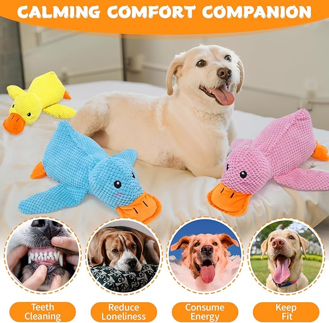 Calming Duck Toy for Dogs, 2026 New Interactive Crinkle Toy with Quack Sound for Dogs Teeth, Soft Stuffed Plush Mellow Calming Duck Pillow for Puppy Keep Busy -Yellow, 9.8"x8.6"(S)