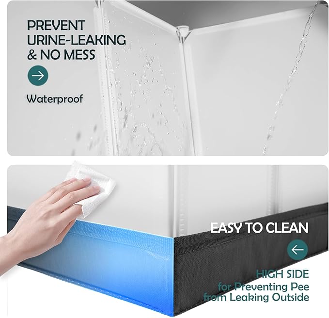 MEEXPAWS Dog Pee Pad Holder Large with Dog Litter Box Enclosure Splash Guard, Foldable Liner Base 33'' x 23'', Indoor Potty, DIY Cat Litter Box Enclosure, Litter Box with High Walls