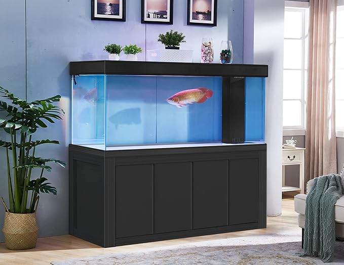 400 Gallon Glass Aquarium with Aluminum Cabinet - Including Sump for Filtration and Circulation, Plumbing, LED, Black
