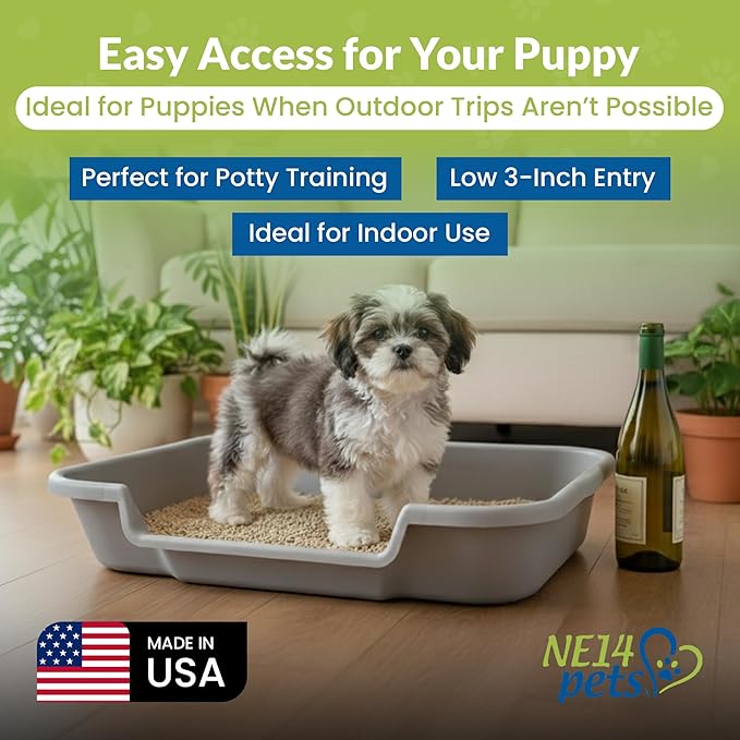 Dog Litter Box, Gray Color, Large Size, Durable & Pet Safe Puppy Litter Box, Indoor Open Top Entry Dog Litter Pan, Comfortable for Dogs, Great for Dogs up to 20 lbs (2 Pack)