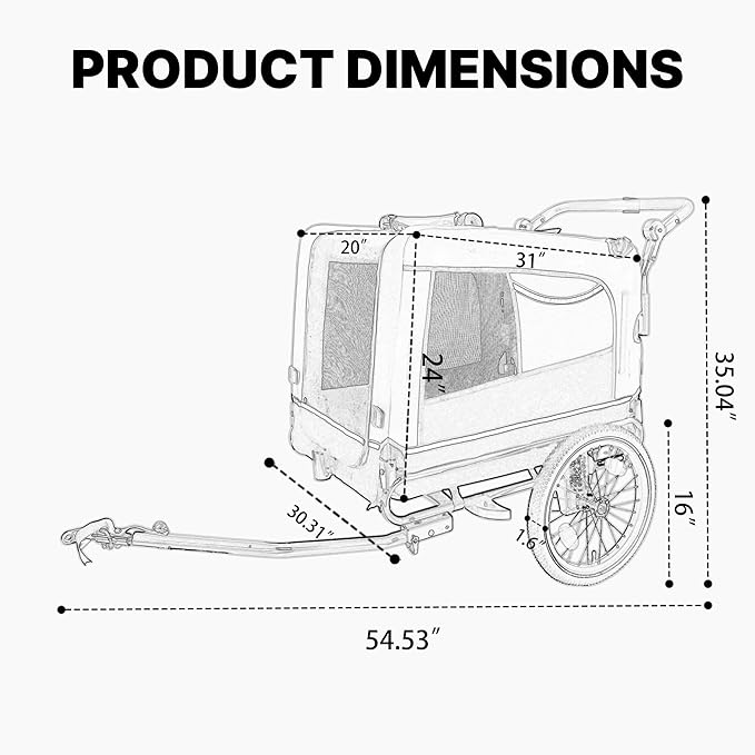 Extra Large 2-in-1 Bike Trailer & Push Cart for Pets - Detachable Bike Hitch & Push Handle Included - All-Terrain Wheels, Quick Release Wheel, Non-Slip Floor, Internal Leash, Holds Up to 88 lbs