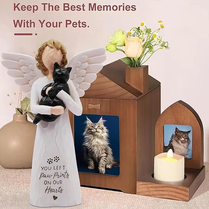 BORLESTA Cat Memorial Gifts for Loss of Cat, Pet Memorial Gifts for Cats, Loss of Cat Sympathy Gift, Passed Away Cat Gifts, Hand-Painted Cat Figurines Angel (Black)