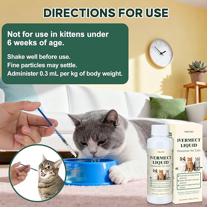 Yakucho lvermect for Cat, Dewomax Liquid Digestive Support, Broad Spectrum Gut Balance Formula for Kittens & Adult Cats – Supports Internal Cleanse & Natural Wellness – 3.5 oz (100ml)