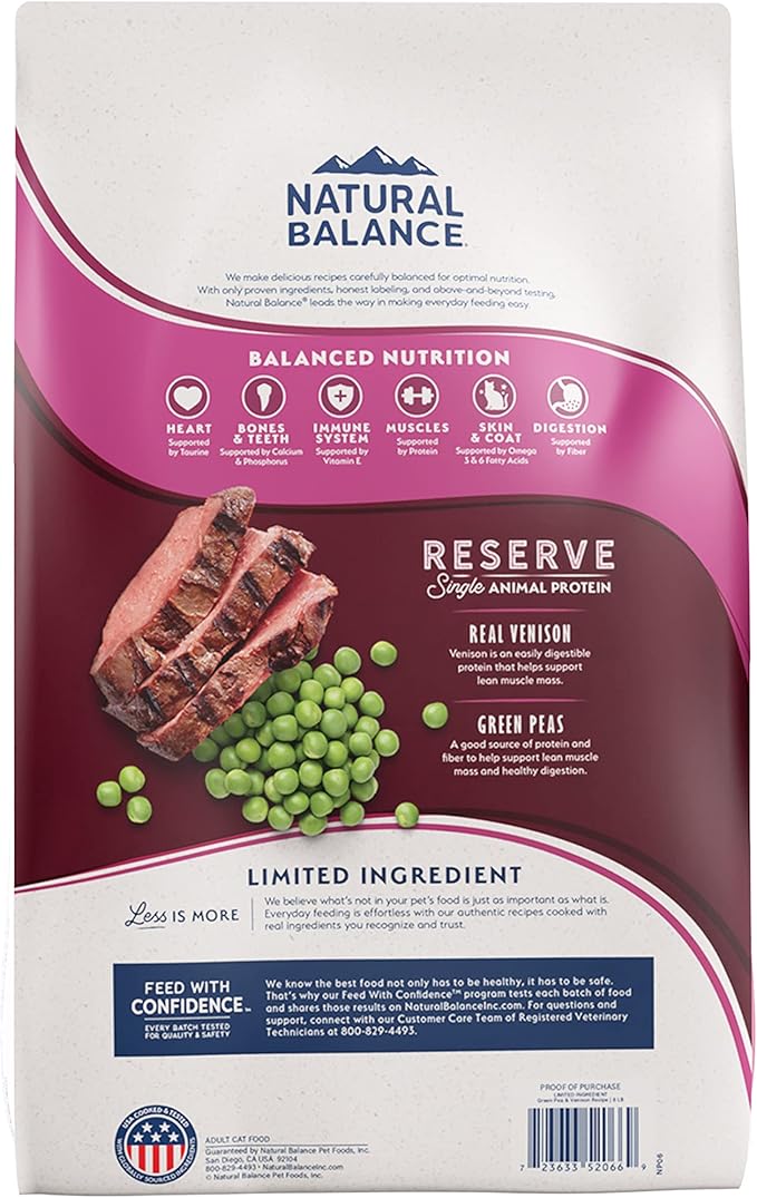 Natural Balance Limited Ingredient Reserve Grain Free Dry Cat Food, Green Pea & Venison Recipe, 8 lbs.
