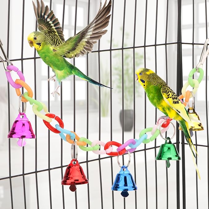 Hypeety Parrot Chew Toys Swing Colorful Bells Chandelier Bird Hanging Toy Parrot Cage Craft Toys Cages African Grey Conure Cockatiel Swing Bell
