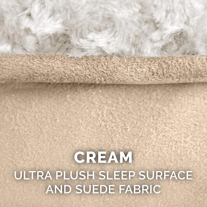 Furhaven Replacement Dog Bed Cover Ultra Plush Faux Fur & Suede Contour Luxe Lounger, Machine Washable - Cream, Medium