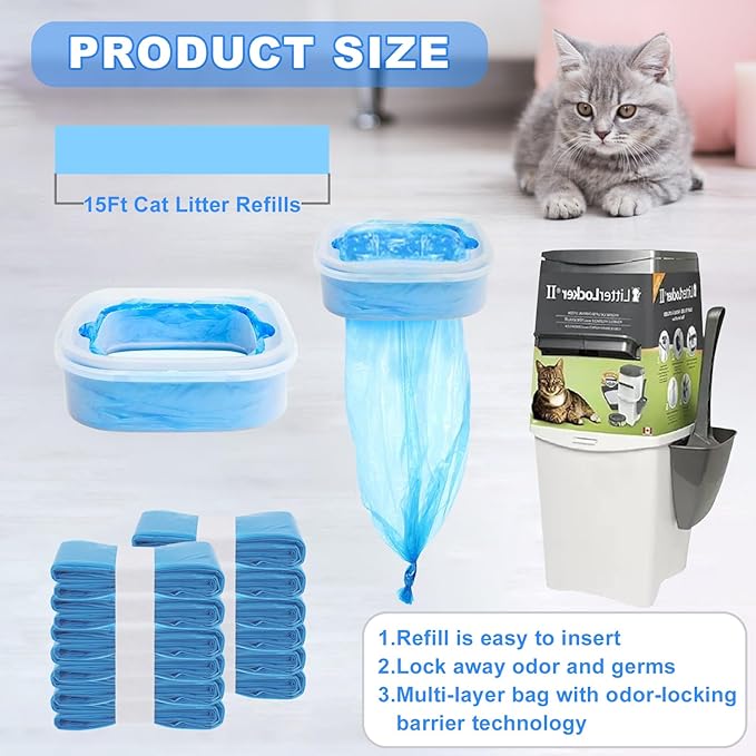 12 Pack Cat Litter Refills, Compatible with Genie Bag Refills, Scented, Blue