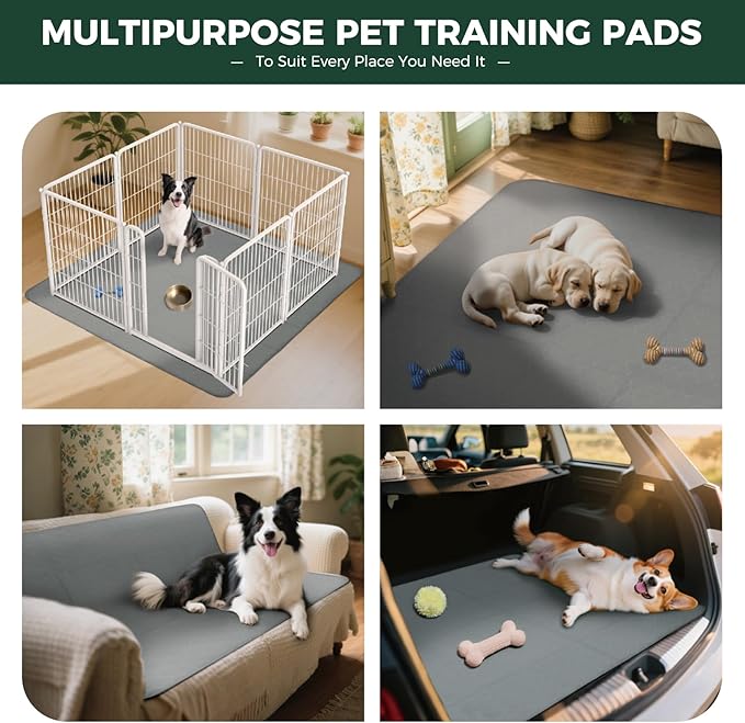 FXW Washable Pee Pads for Dogs, Puppy Pads with Super Absorbent, Specifically Designed for FXW Rollick/Homeplus 24inch 6 Panels Dog Playpen, 39" x 63" Rectangle, Gray, 1 Pack