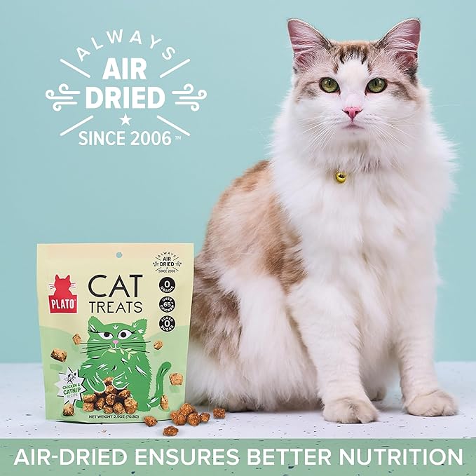 Plato Pet Treats Cat Treats - Single Ingredient, Healthy Chicken Catnip Treats for Indoor Cats - Air Dried - 2.5 oz