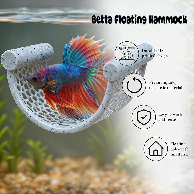 Marble Betta Fish Hammock - Floating Resting Platform for Bettas, Shrimp & Nano Fish - Elegant Aquarium Decor, Natural Stone Look Perch for Small Tanks