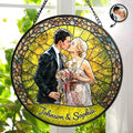 Personalized Couples Photo Stained Glass Catcher, Custom Photo Portrait Couple Family Stained Glass Window Hanging Catcher, Gifts for Newlyweds, Wedding, Couple, Valentine's Day Gift/21