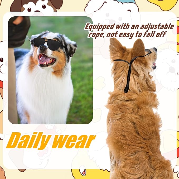 Dog Sunglasses Pet Supplies for Medium Large Breed Dogs with Adjustable Strap Black UV Protection Sun Glasses for Pet Riding Hiking Swimming Police Halloween Christmas Cosplay (Medium)