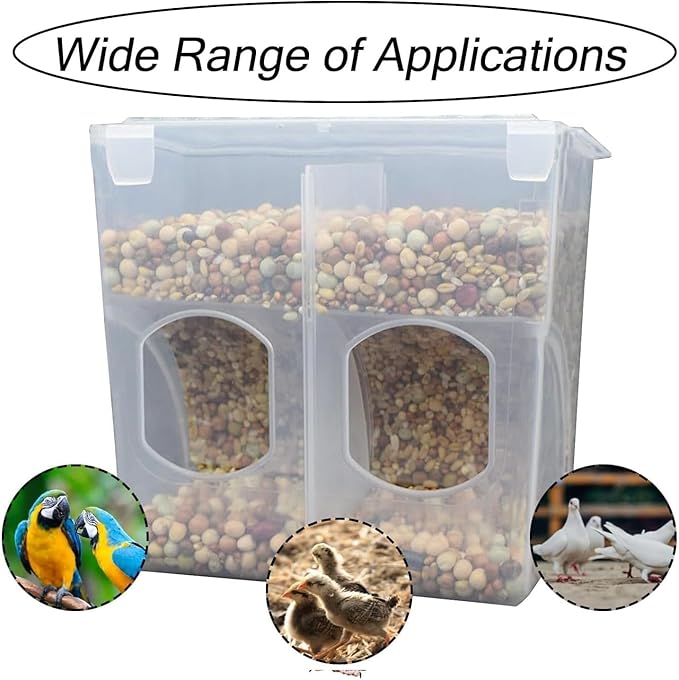 Automatic Pigeon Bird Feeder Water, 2 Pack Plastic Feeder Water Dispenser Drinkers for Cage, No Mess Hanging Parrot Food Bowl Container, Cage Accessories for Parakeet Quail Bird Chicken (2 Hole-Hook)