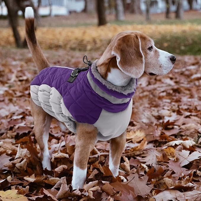 Lelepet Dog Coat Warm Dog Winter Coat Waterproof Dogs Jacket with Harness Built in Reflective Pet Fleece Vest Zip-Up Cold Weather Coats for Large Dogs Turtleneck & Windproof Coats Pitbull Purple 2XL
