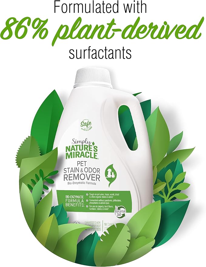 Nature's Miracle Simply Pet Stain and Odor Remover, 128 Ounce, Made with 86% Plant-Derived Surfactants, Multicolor, 128.00 Fl Oz (Pack of 1)