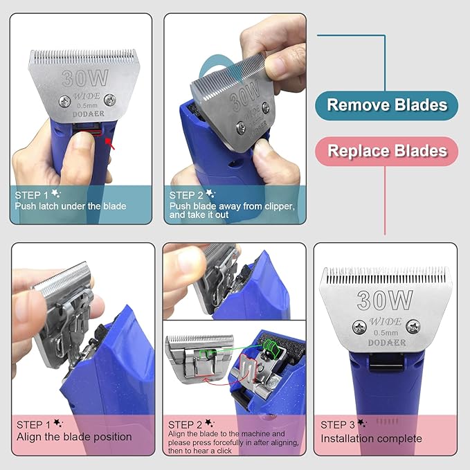 Detachable Pet Dog Grooming Blades-Size 10W Dog Grooming Wide Blade,Cutting Length 1/16" 1.5mm,Compatible with Andi-s,Oster A5,Wahl km10 Clippers
