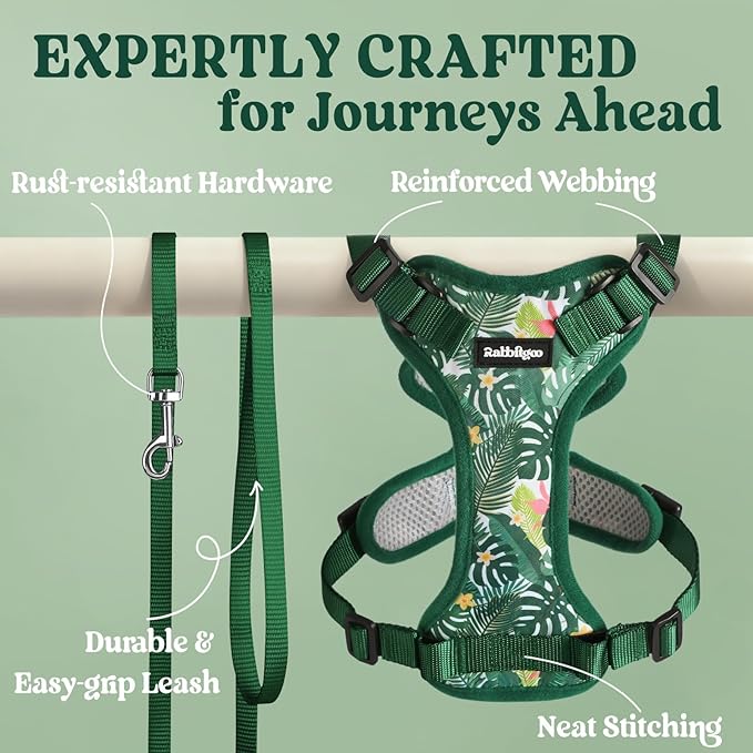 rabbitgoo Cat Harness and Leash for Walking, Escape Proof Soft Adjustable Vest Harnesses for Cats, Easy Control Breathable Reflective Strips Jacket,Rainforest Green,XS