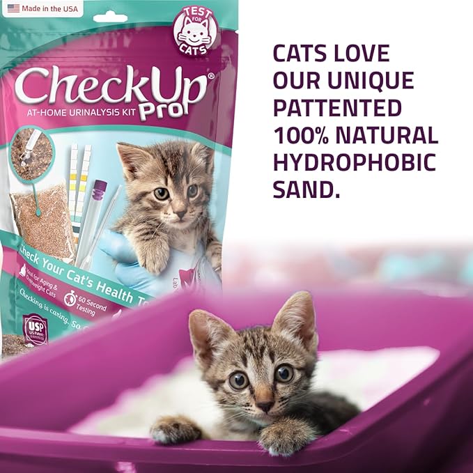 KIT4CAT CheckUp Pro at Home Cat Wellness Test for | Hydrophobic Litter to Collect Urine & 2, 10 Indicators Strips | pH, Protein, Urobilinogen, Glucose, Bilirubin, Ketone, S-Gravity, Blood in Urine
