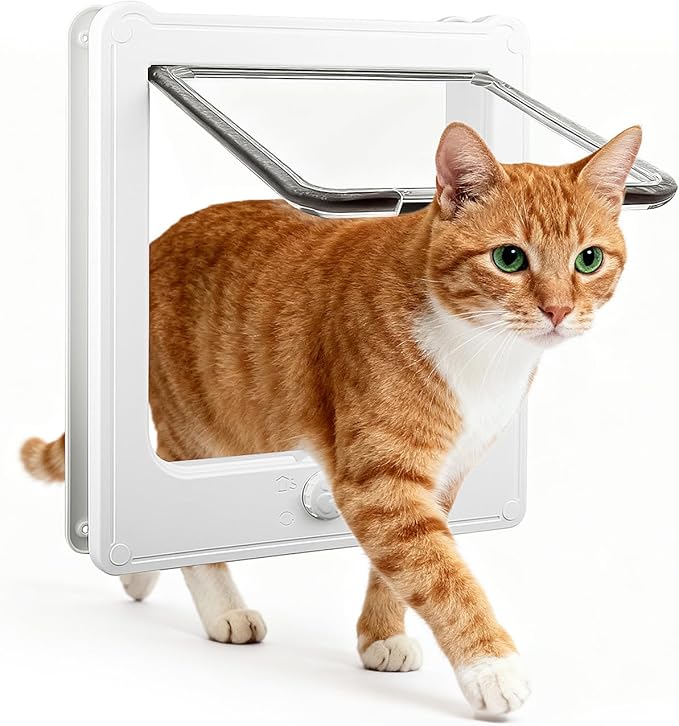 NAMSAN Cat Door Interior Door, White, Flap Opening 7.1" x 7.3", 4 Way Locking Cat Door for Exterior Door, Weatherproof Pet Door for Kitten Small Dogs, Cat Flap Doors for Wooden/Metal Door, Window