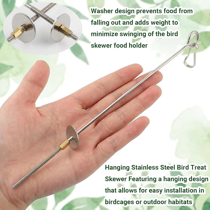Bird Cage Food Holder - 2 Pcs Stainless Steel Parrot Fruit Vegetable Skewer Bird Cage Feeder, Birds Foraging Toys with Hooks for Parakeets, Budgies, Macaws