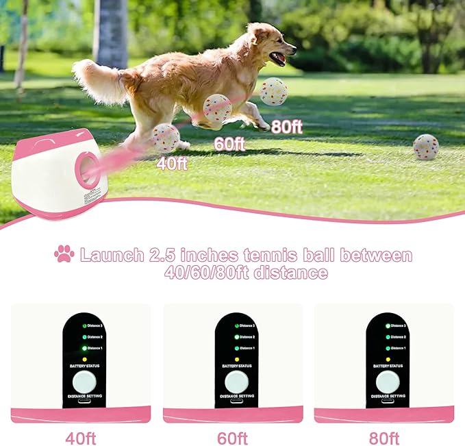 SOCO Automatic Ball Launcher for Dogs Large- 3 Distance Settings (40/60/80FT) w/Remote Control | 2.5" ETPU Tennis Balls | Indoor/Outdoor Dog Toy | 6 Balls & Quick Charge Included