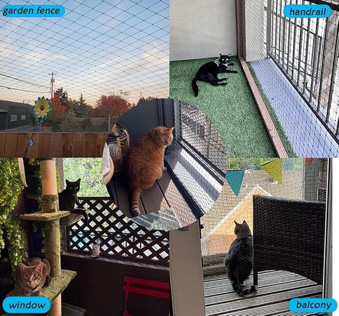 JUNFLYING Cat Netting Balcony 10x20 FT, Wire-Free Pet Protection Mesh for Fall Prevention, Heavy-Duty Catio Screen Barrier for Apartment, Window, Staircase, Terrace and Patio