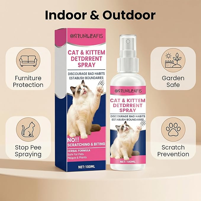 Cat Deterrent Spray, Cat Repellent for Indoor and Outdoor, Furniture Protection, Pee Spraying, Excessive Chewing and Scratching, Pet-Safe Formula, 100ML