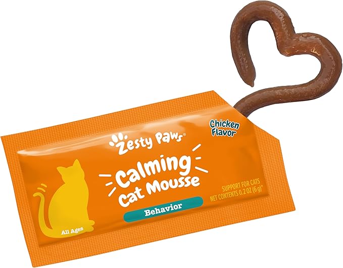 Zesty Paws Calming Mousse for Cats - Composure & Relaxation for Stress & Separation - Cat Calming Supplement with Ashwagandha, L-Theanine, Valerian Root & Vitamin B1-14 Count