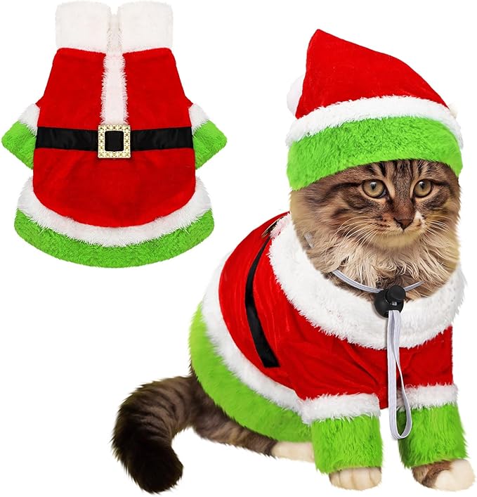 Cat Christmas Costume Lime Green Character Pet Outfit Holiday Green Furry Pet Velvet Costume Cosplay Outfit Cute Funny Christmas Dogs and Cats Clothes for Party Favors(X-Large)